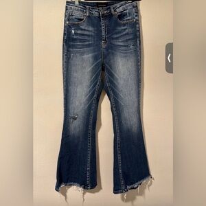 Stylish Distressed Flare Jeans in Classic Blue